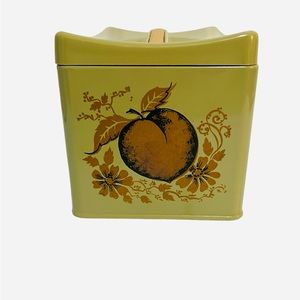 Vintage Decorative Ransburg Green & Gold With Peach Fruit Design Tin Canister